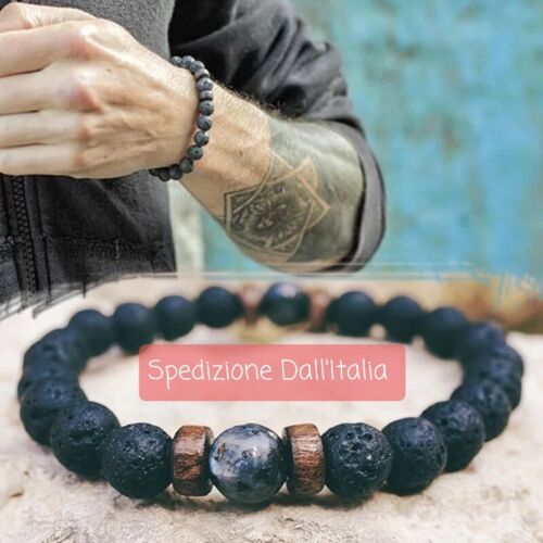 bracciale uomo pietra naturale tibetano buddha perlina chakra